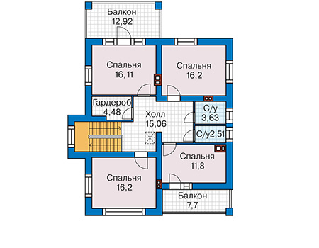 Планировка второго этажа :: Проект дома из кирпича 44-99