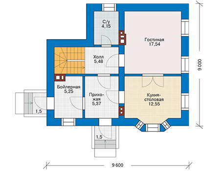 Планировка первого этажа :: Проект дома из кирпича 45-05