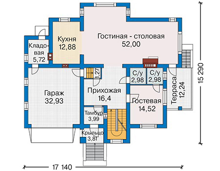 Планировка первого этажа :: Проект дома из кирпича 45-06