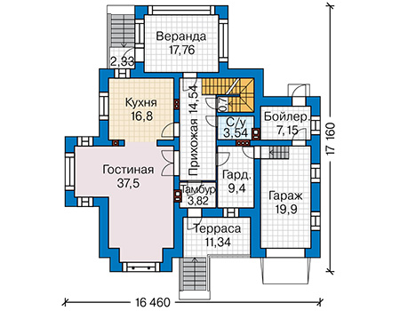 Планировка первого этажа :: Проект дома из кирпича 45-07