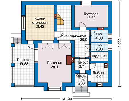 Планировка первого этажа :: Проект дома из кирпича 45-13