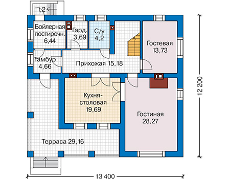 Планировка первого этажа :: Проект дома из кирпича 45-15