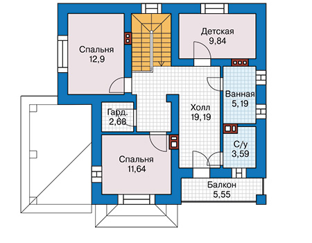 Планировка второго этажа :: Проект дома из кирпича 45-19