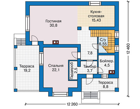 Планировка первого этажа :: Проект дома из кирпича 45-28