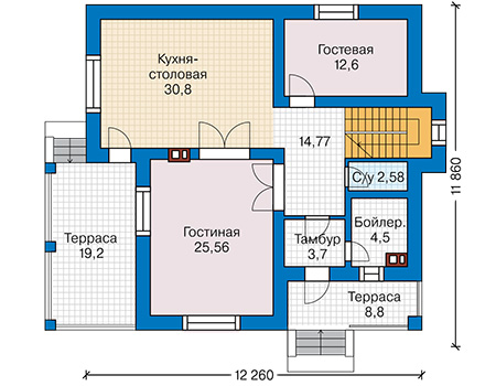 Планировка первого этажа :: Проект дома из кирпича 45-30