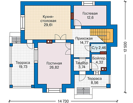 Планировка первого этажа :: Проект дома из кирпича 45-31