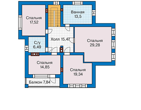 Планировка второго этажа :: Проект дома из кирпича 45-36