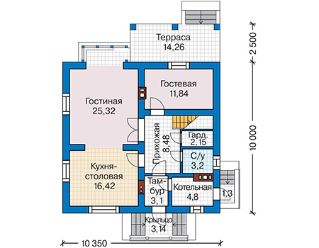 Планировка первого этажа :: Проект дома из кирпича 45-38