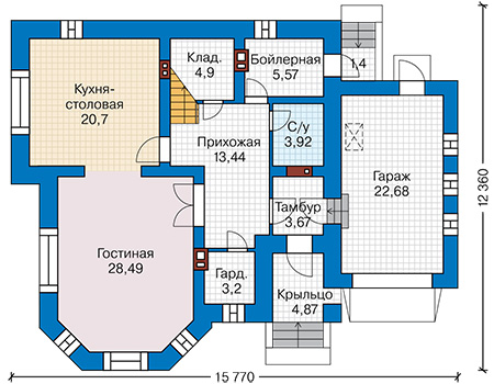 Планировка первого этажа :: Проект дома из кирпича 45-42