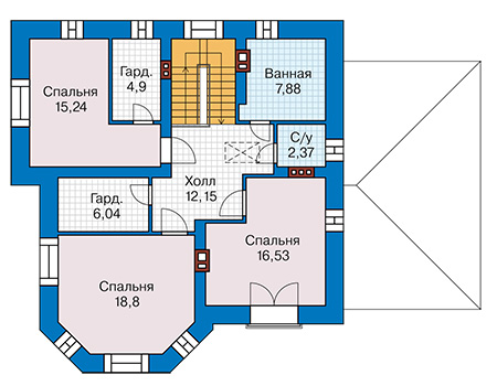 Планировка второго этажа :: Проект дома из кирпича 45-42