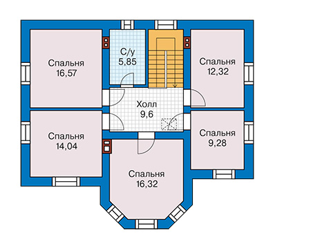 Планировка второго этажа :: Проект дома из кирпича 45-48