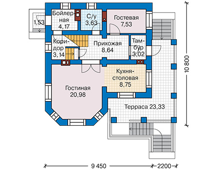 Планировка первого этажа :: Проект дома из кирпича 45-49