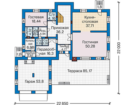 Планировка первого этажа :: Проект дома из кирпича 45-52