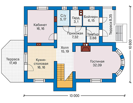 Планировка первого этажа :: Проект дома из кирпича 45-55