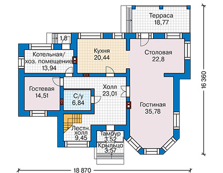 Планировка первого этажа :: Проект дома из кирпича 45-59