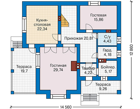 Планировка первого этажа :: Проект дома из кирпича 45-61