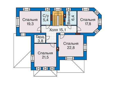 Планировка второго этажа :: Проект дома из кирпича 45-62