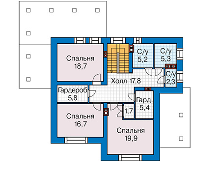 Планировка мансардного этажа :: Проект дома из кирпича 45-63