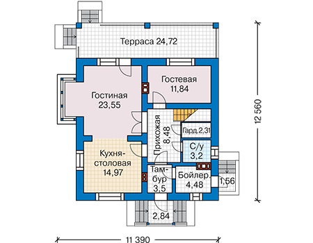 Планировка первого этажа :: Проект дома из кирпича 45-67