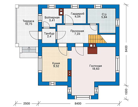 Планировка первого этажа :: Проект дома из кирпича 45-68