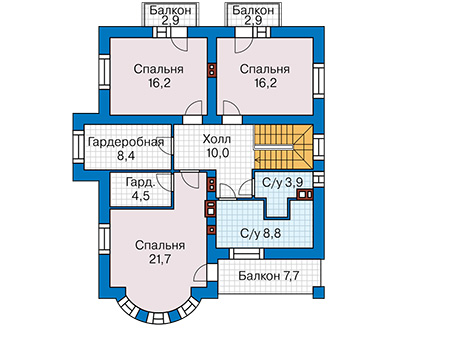 Планировка второго этажа :: Проект дома из кирпича 45-75