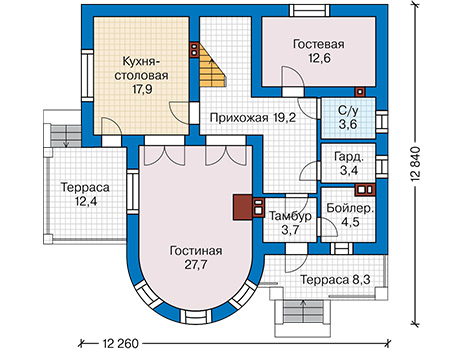 Планировка первого этажа :: Проект дома из кирпича 45-79