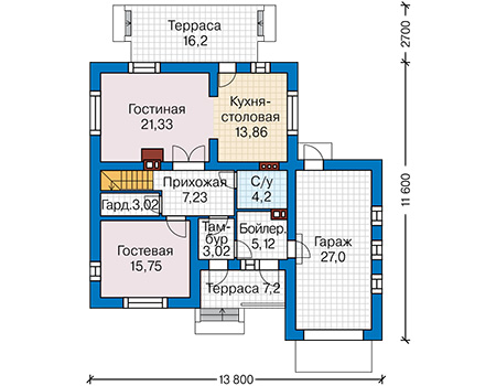 Планировка первого этажа :: Проект дома из кирпича 45-80