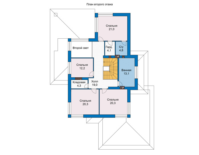 Планировка второго этажа :: Проект дома из кирпича 45-85