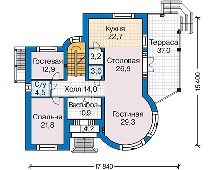 Планировка первого этажа :: Проект дома из кирпича 45-88