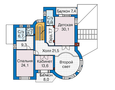 Планировка второго этажа :: Проект дома из кирпича 45-88