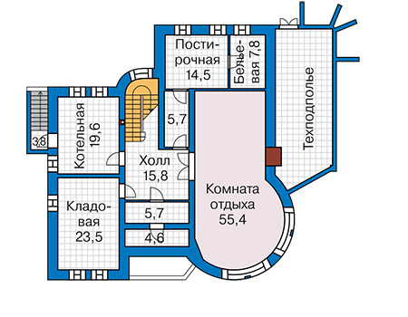 Планировка цокольного этажа :: Проект дома из кирпича 45-88