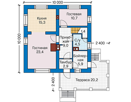 Планировка первого этажа :: Проект дома из кирпича 45-92