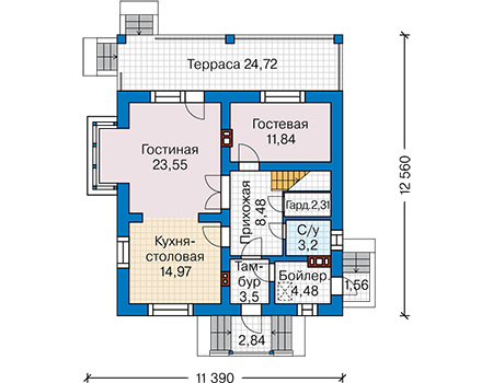 Планировка первого этажа :: Проект дома из кирпича 45-98