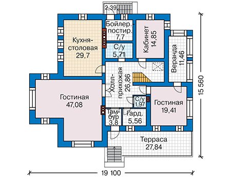 Планировка первого этажа :: Проект дома из кирпича 45-99