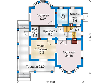 Планировка первого этажа :: Проект дома из кирпича 46-03