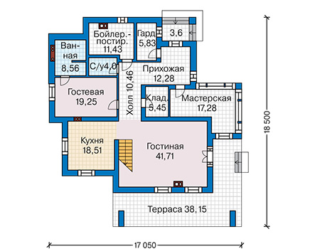 Планировка первого этажа :: Проект дома из кирпича 46-04