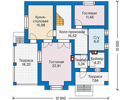 Планировка первого этажа :: Проект дома из кирпича 46-05