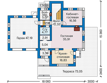 Планировка первого этажа :: Проект дома из кирпича 46-06