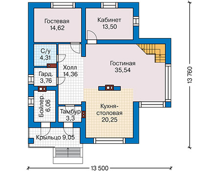 Планировка первого этажа :: Проект дома из кирпича 46-12