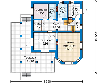 Планировка первого этажа :: Проект дома из кирпича 46-20