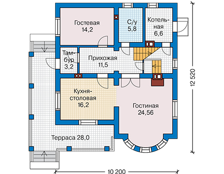 Планировка первого этажа :: Проект дома из кирпича 46-22