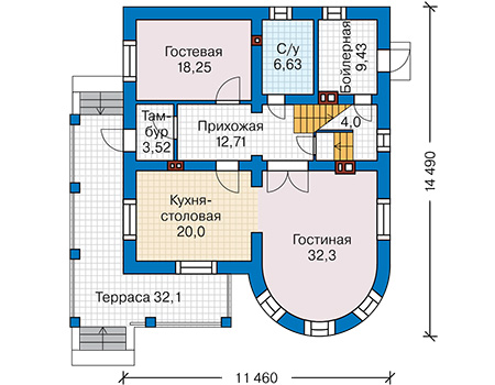 Планировка первого этажа :: Проект дома из кирпича 46-24