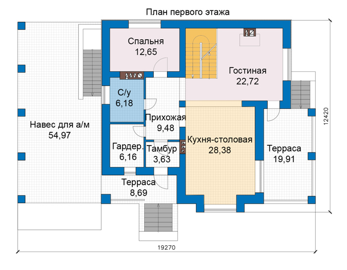 Планировка первого этажа :: Проект дома из кирпича 46-26