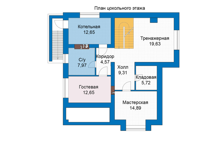 Планировка цокольного этажа :: Проект дома из кирпича 46-26