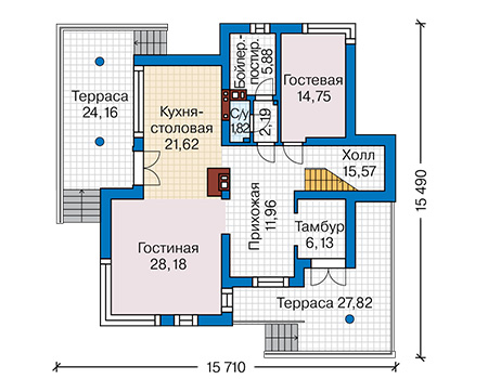 Планировка первого этажа :: Проект дома из кирпича 46-37