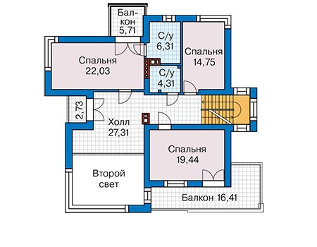 Планировка второго этажа :: Проект дома из кирпича 46-37