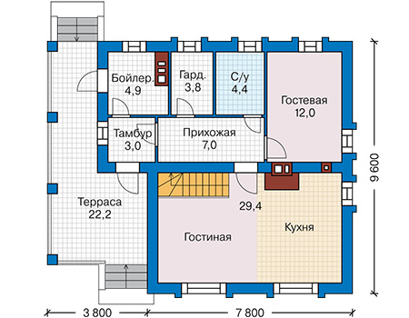 Планировка первого этажа :: Проект дома из кирпича 46-38