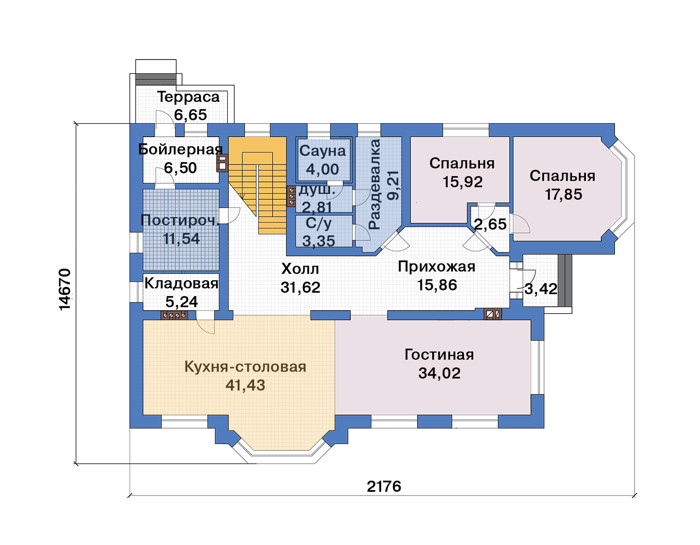 Планировка первого этажа :: Проект дома из кирпича 46-41