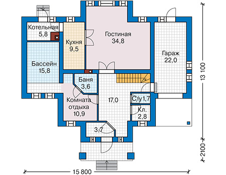 Планировка первого этажа :: Проект дома из кирпича 46-47