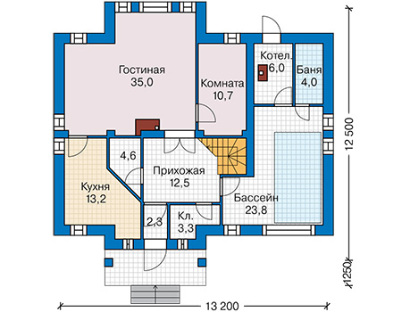 Планировка первого этажа :: Проект дома из кирпича 46-48